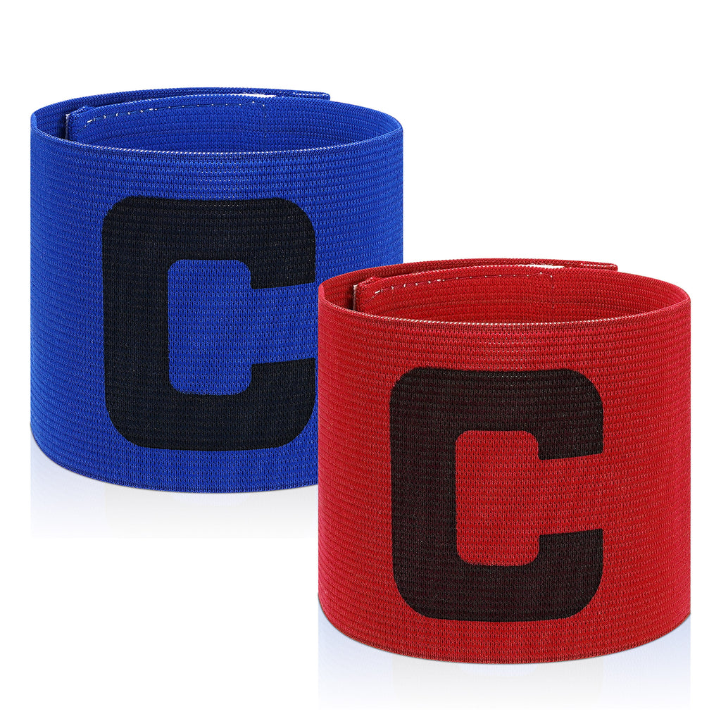 Linkidea 2 Pcs Kids Soccer Captain Armband, Breathable Nylon Arm Band, Elastic Adjustable Sports Accessories for Team Competition or Training for Age 6 - 9 (Blue & Red)
