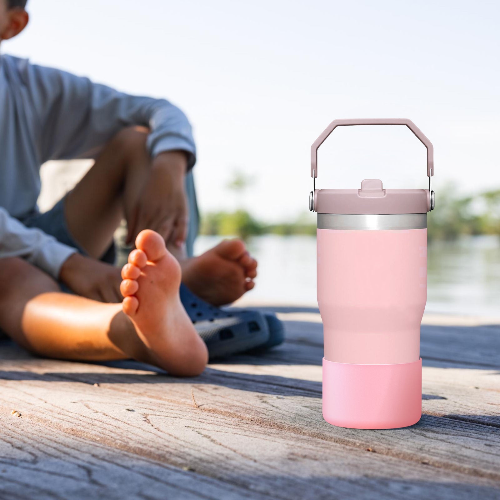 Linkidea 2 Pack Water Bottle Boot Compatible with Stanley Quencher H2.0 20oz/30oz/40oz, IceFlow Flip 20oz/30oz, Silicone Water Bottle Bottom Sleeve Cover Bumper Protector (Light Pink)