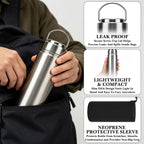 Linkidea 25oz Single Wall 304 Stainless Steel Water Bottle with Carry Pouch, Non-Insulated Wide Mouth Sports Bottle with Handle, Dishwasher Safe