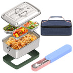 Linkidea Leak Proof Stainless Steel Lunch Box with Utensils, Large Capacity Lunch Box Containers with Insulation Bag, Food Containers with Lids for Lunch (Silver)
