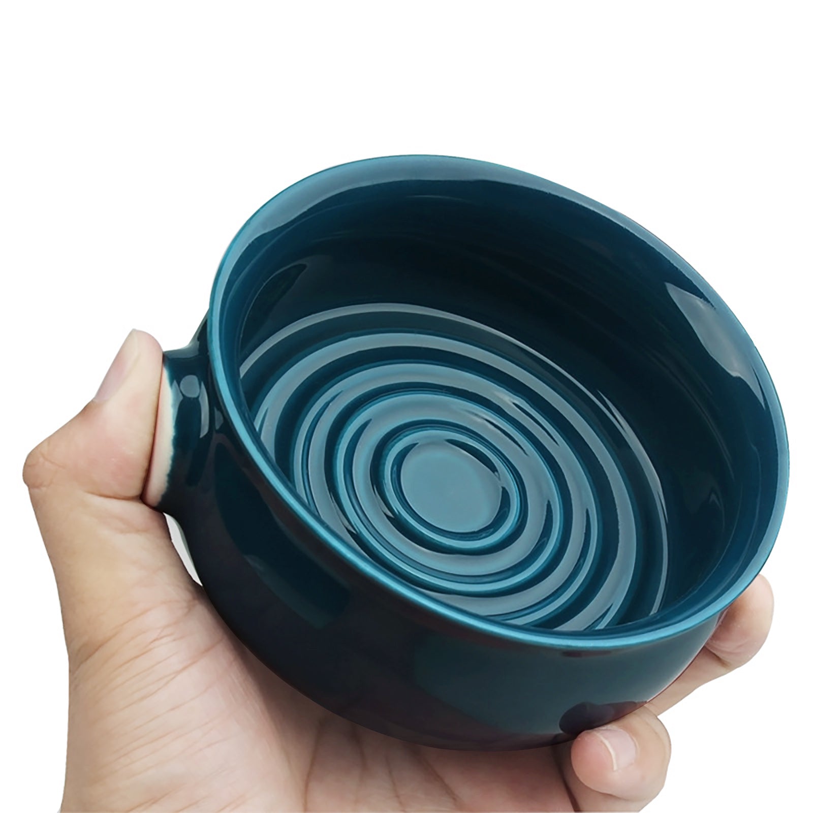 Linkidea Ceramic Shaving Soap Bowl with Non-slip Handle, Wide Mouth, Large Capacity, Easier to Lather Ridges, Wet Razor Shave Cream Bowl for Men (Navy Blue)