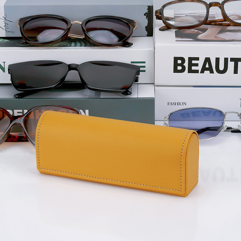 Extra Large Hard Shell Sunglasses Case, Yellow Vegan Leather Sun Glasses Storage Bag Pouch Organizer Compatible with Persol PO3357S PO3235S PO3366S RayBan RB3647N RB2197
