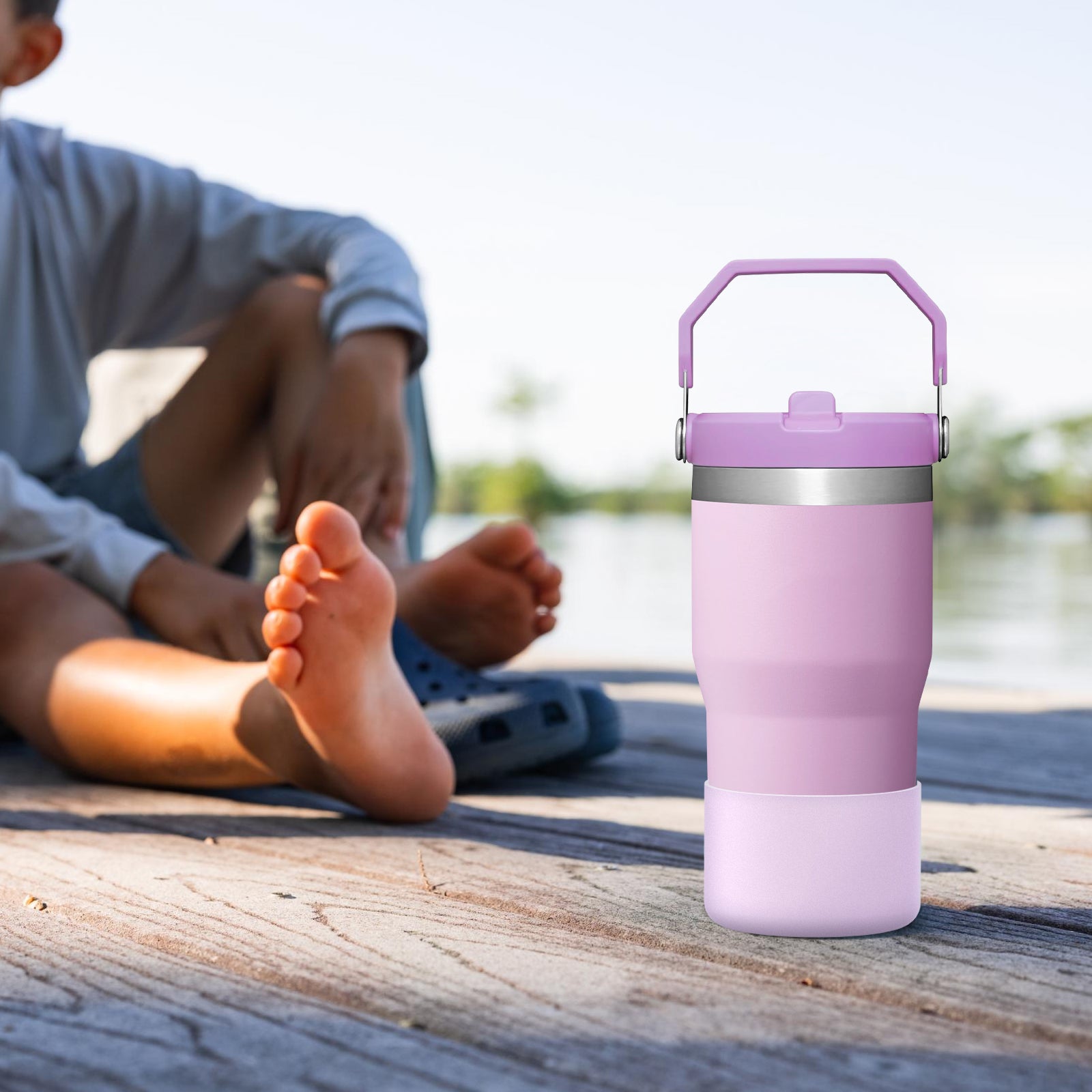 Linkidea 2 Pack Water Bottle Boot Compatible with Stanley Quencher H2.0 20oz/30oz/40oz, IceFlow Flip 20oz/30oz Tumbler, Silicone Bottle Bottom Sleeve Cover Bumper Protector (Orchid)