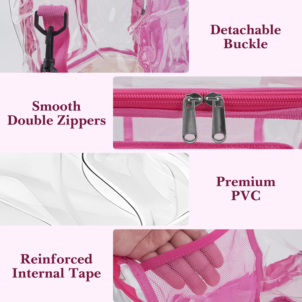 Linkidea Lunch Box for Adult, Transparent Lunch Bag with Shoulder Strap, Large Capacity Lunch Bag for Everyday Outings, Fits to Picnic and Daily Use (Pink)