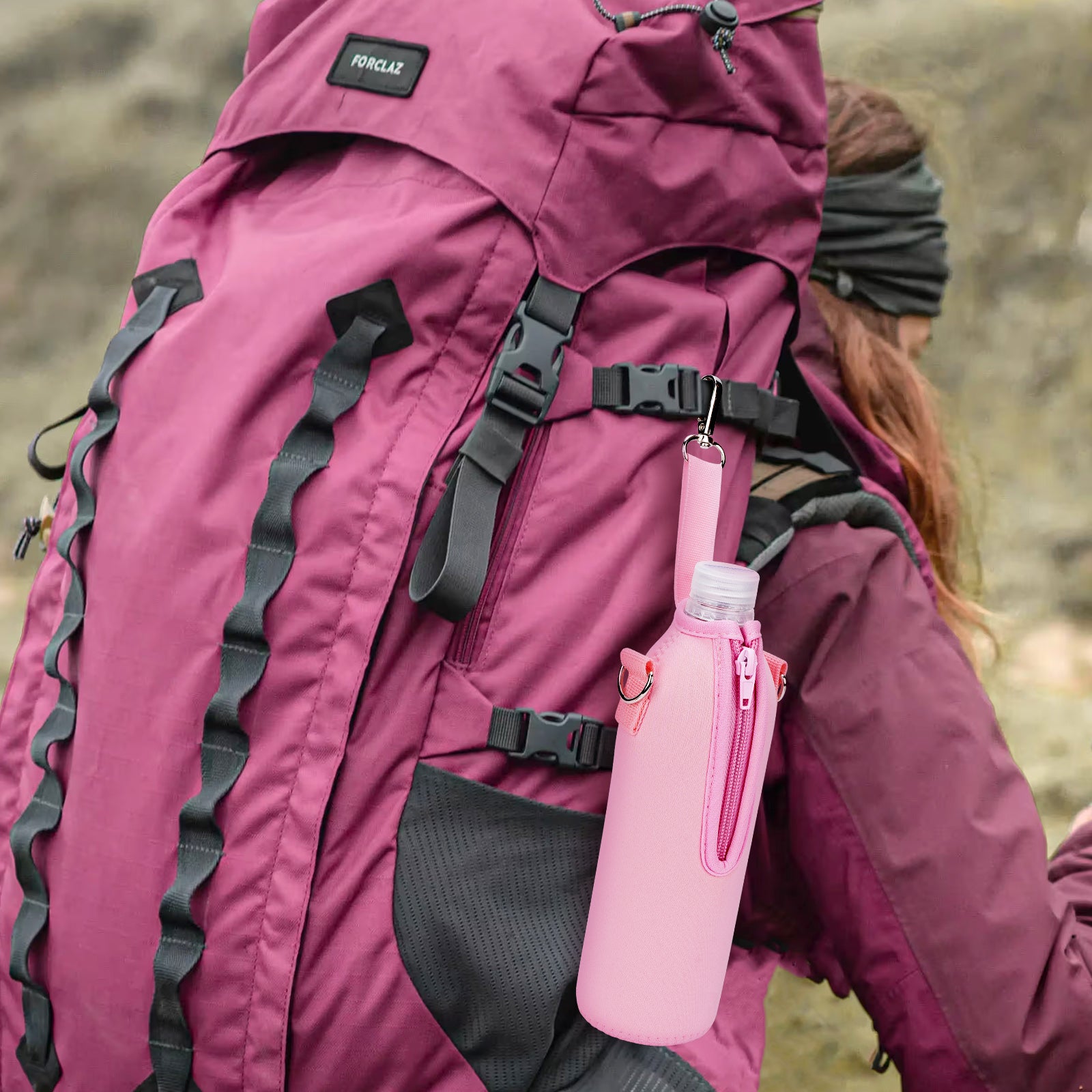 Linkidea Disposable Water Bottle Carrier with Strap Compatible with Smartwater 16.9/20Fl Oz, Insulated Neoprene Plastic Bottled Water Cover Holder with Clip for Backpack (Pink)
