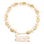 Chain Belt for Women, Metal Gold Shell Starfish with Faux Small Pearls Waist Belt, Max 47 Inch Adjustable Chunky Body Chain for Dresses, Party, Casual Wear, Fashion Jewelry Accessory