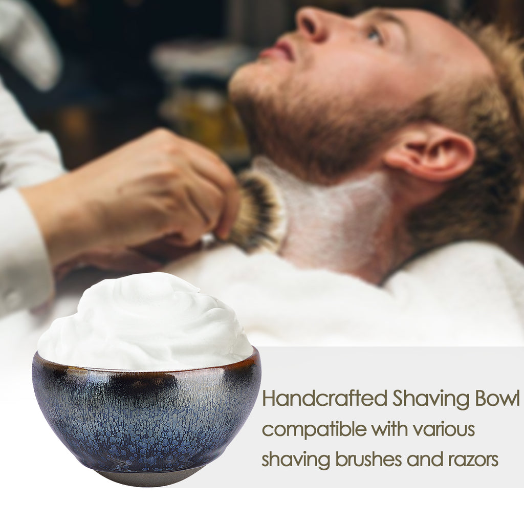 Linkieda Handcrafted Ceramic Shaving Bowl for Wet Shaving, Compatible with All Shaving Brushes, Unique Jian Zhan Glaze for Bathroom Use (Colorful)
