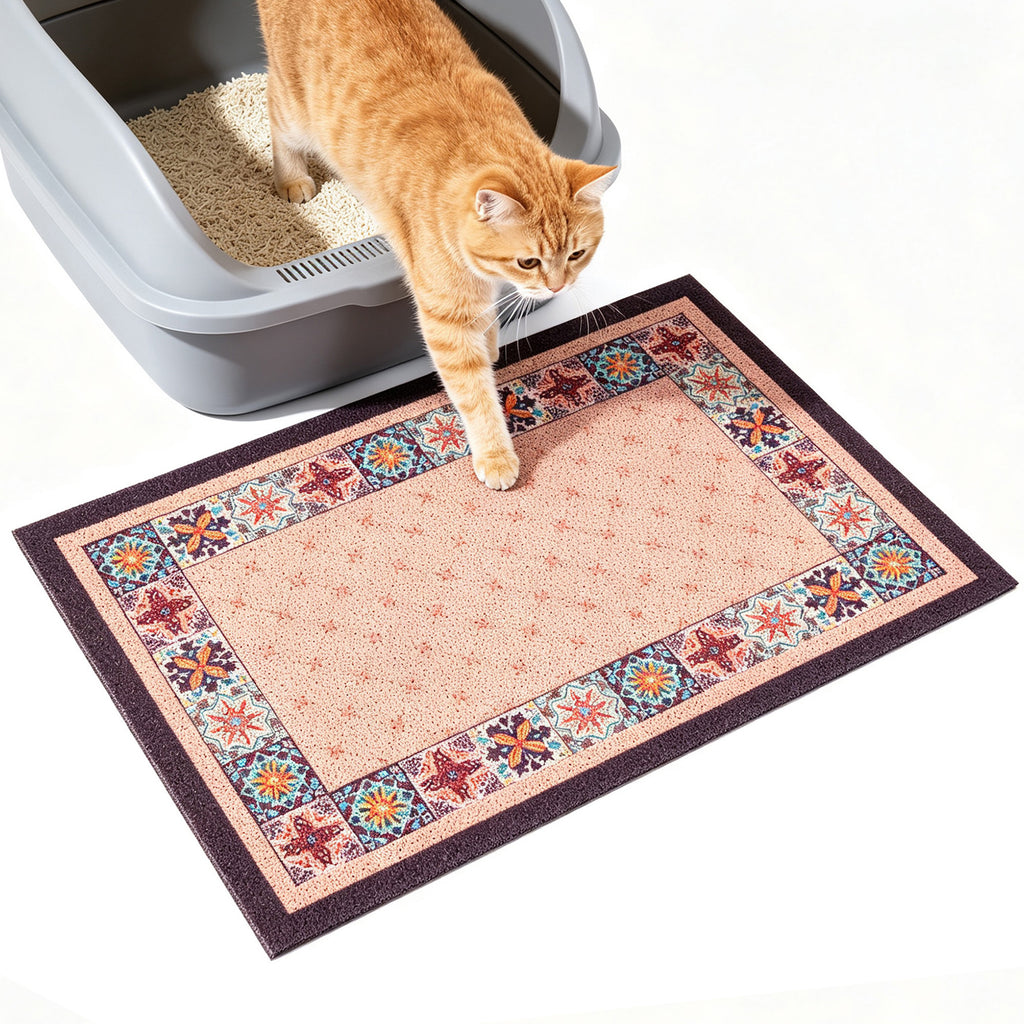 Decorative Cat Litter Mat 19.7 x 31.5 Inches, Traps Scattered Litter, Non-Slip PVC Backing, Easy-to-Clean Floor Protector, Indoor Cat Flooring Accessory