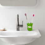 Linkidea Countertop Toothbrush Holder for Bathroom, Ceramic Cute Decor Stand for Manual Toothbrush, Vanity 2 Slots Organizer Compatible with Oral-B CrossAction, Colgate Slimsoft (Green)