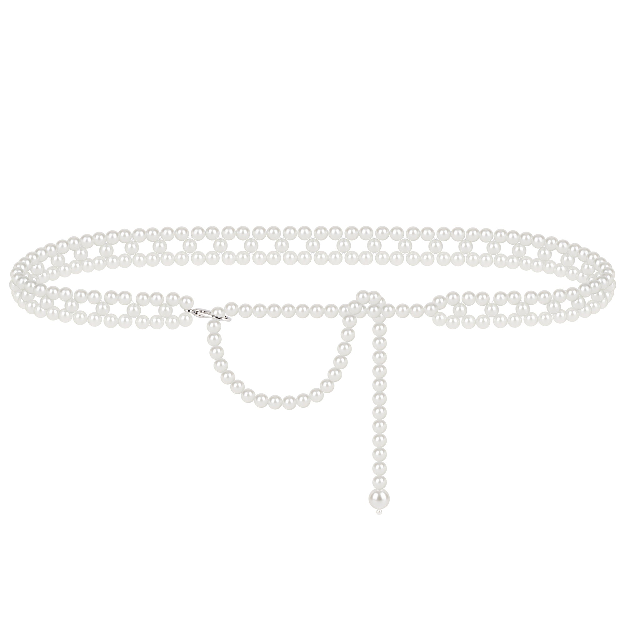 Plus Size Chain Belt for Women, White Pearl Fashion Belly Waist Chains, Stretchable Extra Long Body Chain, 59 Inch Adjustable Chunky Body Accessory (XXL, White)