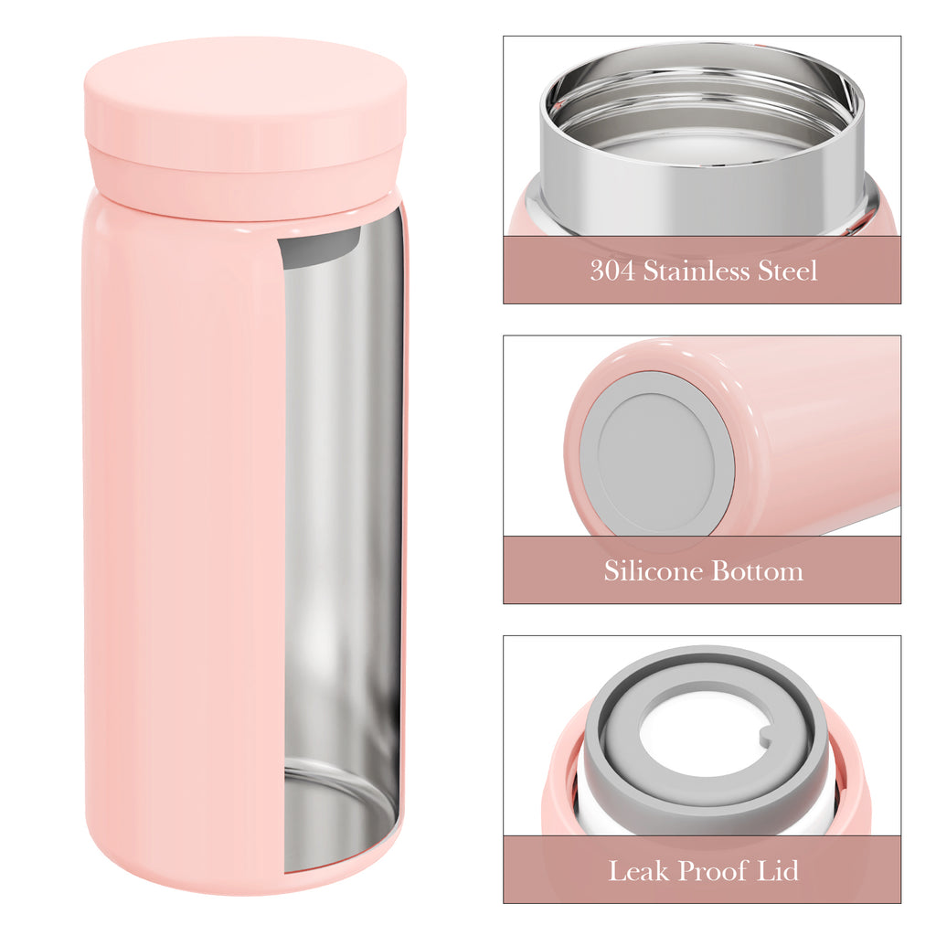 Linkidea 7oz (200ml) Mini Water Bottle, Vacuum Insulated Stainless Steel Bottle for Hot & Cold Drinks, Spill-Proof Small Bottle Fit Handbag, Purse and Pocket (Pink)