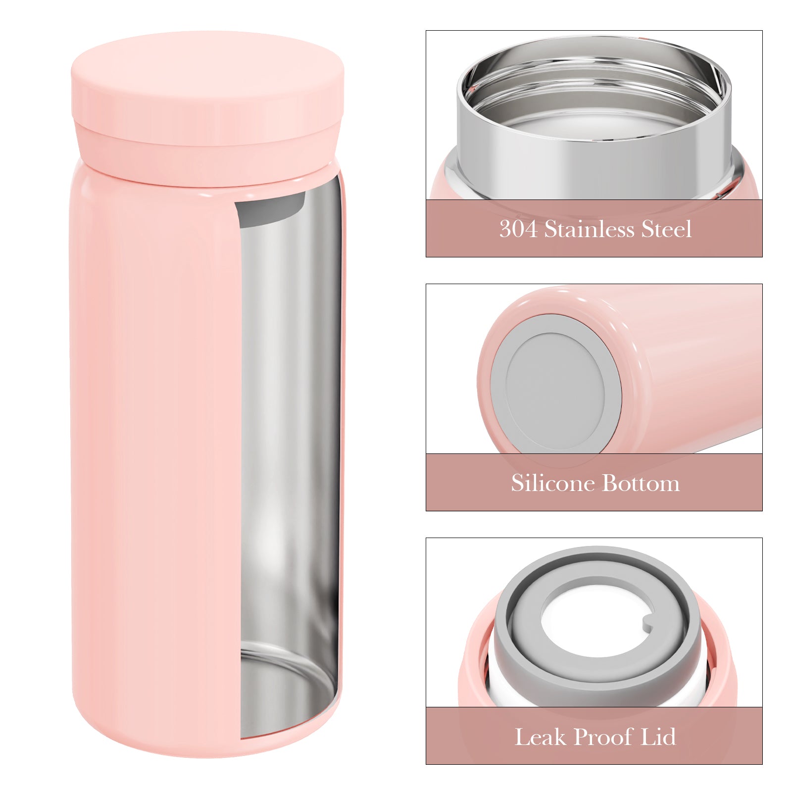 Linkidea 7oz (200ml) Mini Water Bottle, Vacuum Insulated Stainless Steel Bottle for Hot & Cold Drinks, Spill-Proof Small Bottle Fit Handbag, Purse and Pocket (Pink)