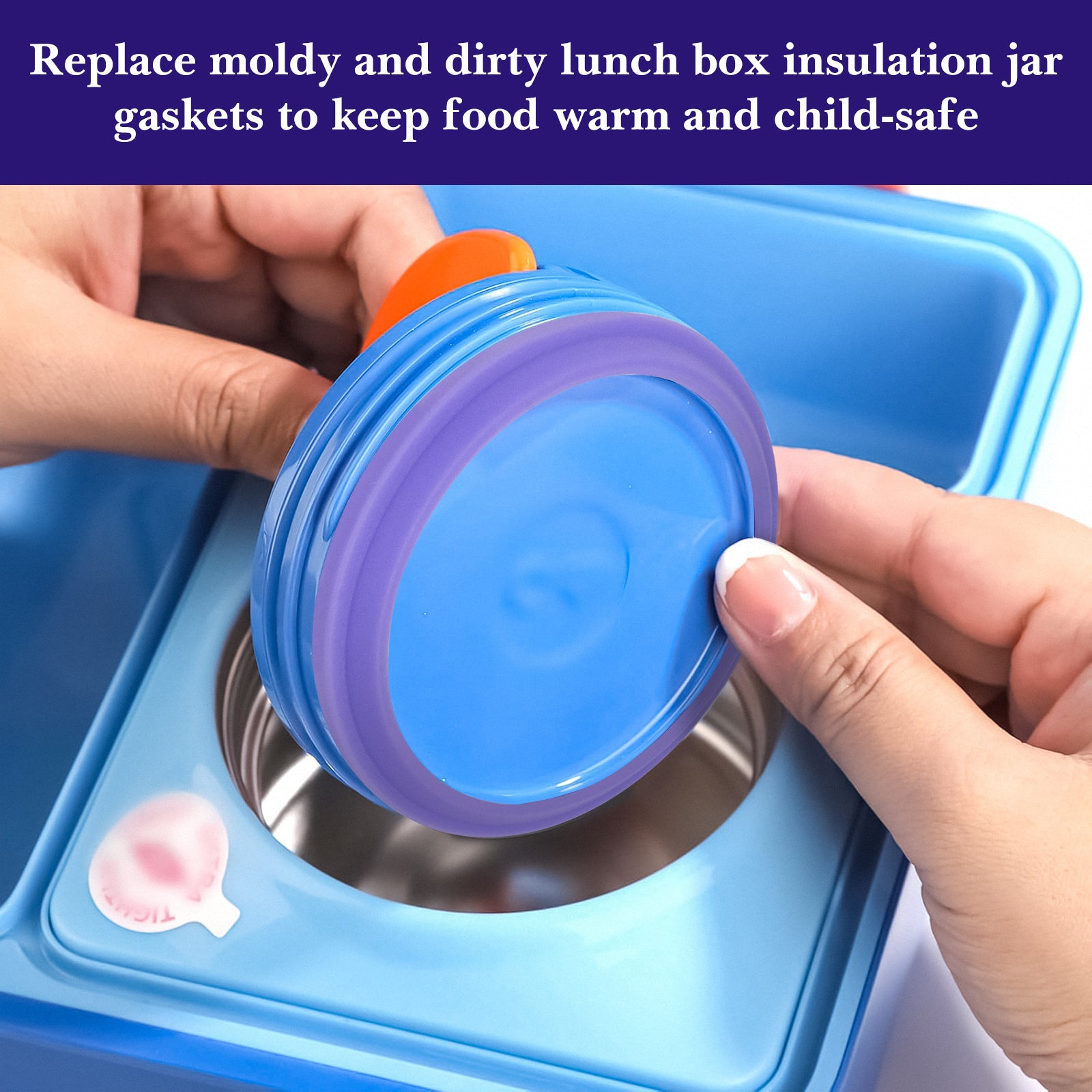 Linkidea 6 Pcs Silicone Seal Replacement, Round Exact Fit Lid Seal Gasket Compatible with OmieBox, Leakproof Food Safe Parts & Accessories for Bento Box (Purple)