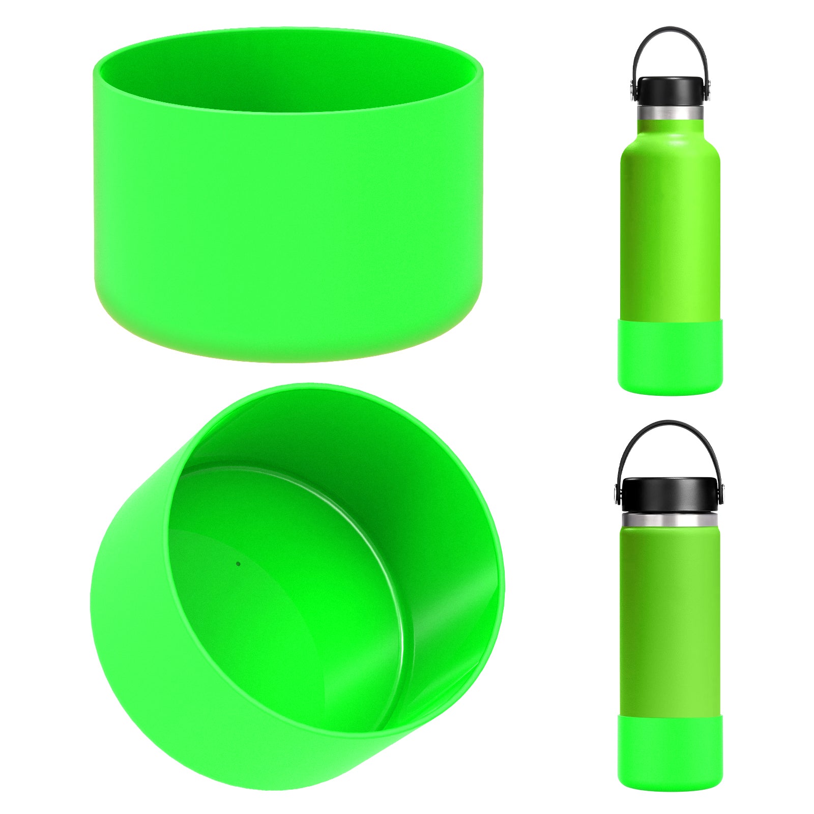 Linkidea 2 Pack Water Bottle Boot Compatible with Hydro Flask Wide Mouth 12oz/14oz/16oz/18oz/20oz, Silicone Bottle Bottom Sleeve Bumper Protector (Green)