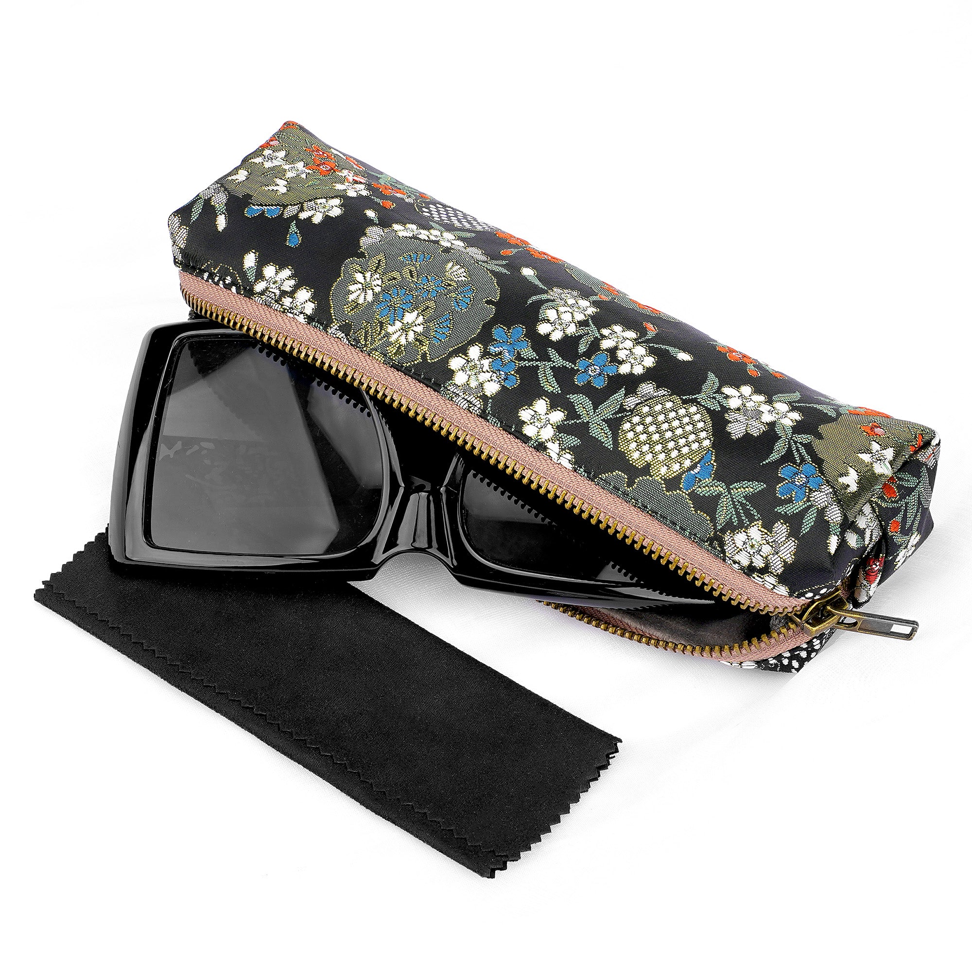 Extra Large Sunglasses Case, Travel Eyewear Storage Organizer Pouch Soft Bag Compatible with Rayban RB1973 RB3447N RB3765 Randolph CR176 CR257 (Cotton-Linen, Black)