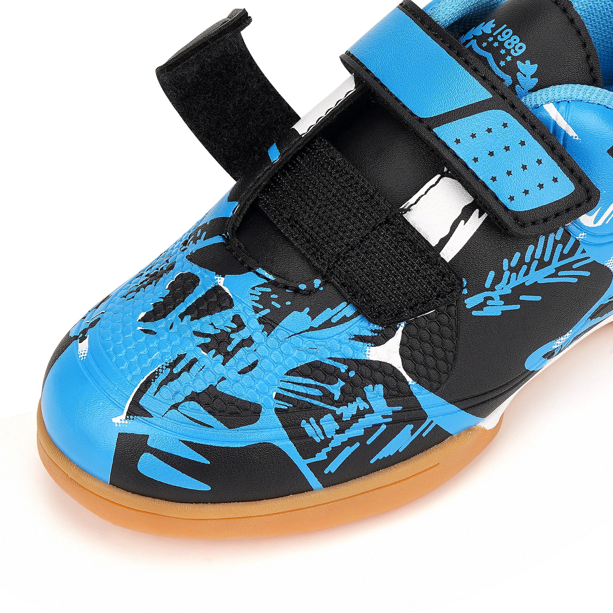 Linkidea Kids Laceless Indoor Soccer Shoes, Rubber Outsole Anti-Slip Sneaker, Futsal Training Cleats for Boys and Girls (Blue)