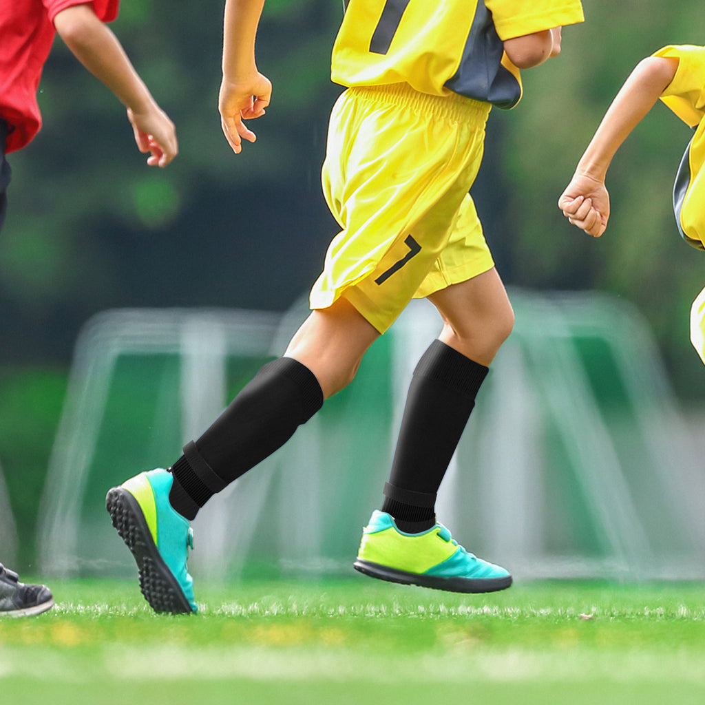 Linkidea Kids Soccer Grip Socks with Shin Guard Sleeve for Age 6 - 9 (Black)