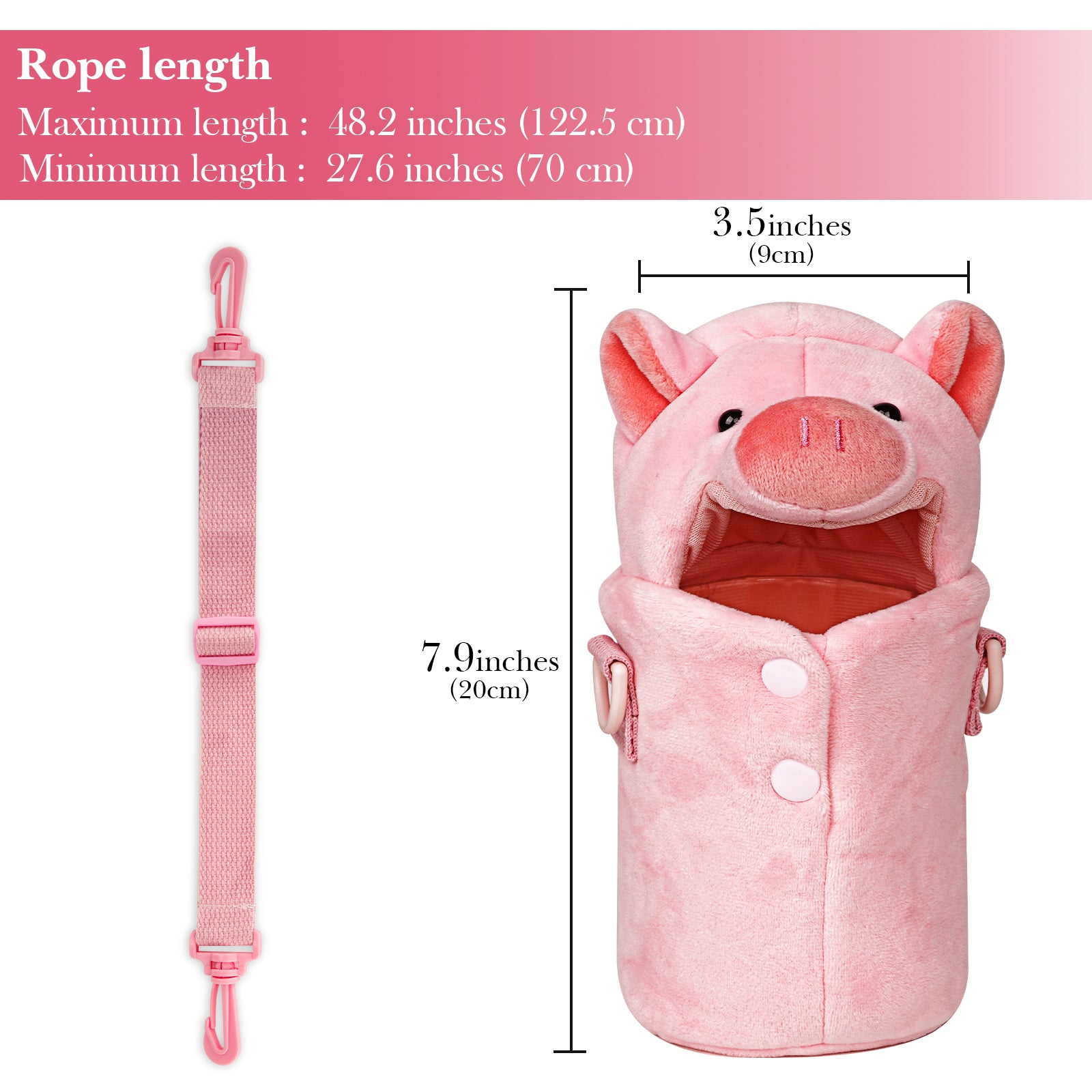 Linkidea Plush Water Bottle Carrier with Strap Compatible with Thermos FUNTAINER Steel/Tritan 12oz/16oz, Warm Pig Waterbottle Sling Bag Holder with Shoulder Strap