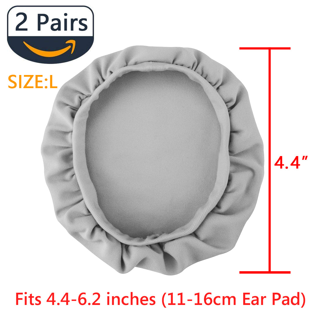 Linkidea Fabric Ear Cover, Washable Sanitary Earpads Protectors for Gym, Gaming, 2 Pairs Cloth Sweat Cover for Headphones Ear Cups, Sweat-Resistant (L, Grey)