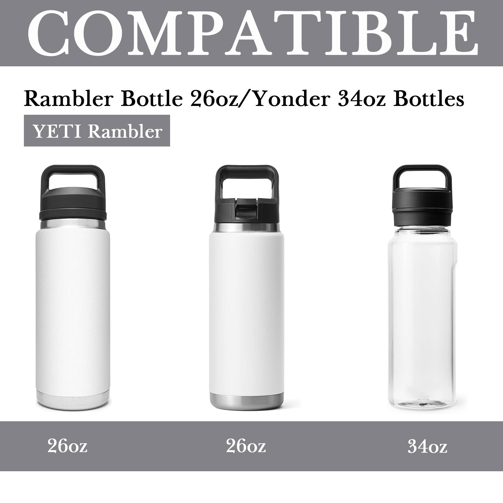 Linkidea Water Bottle Boot Compatible with YETI Rambler Bottle 26oz, Yonder 34oz, Silicone Anti-Slip Water Bottle Bottom Sleeve Cover Protector (Grey / 2 Pack)