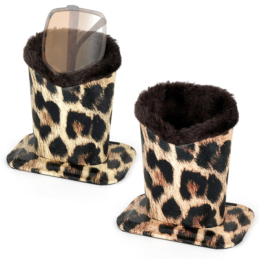 Sunglasses Desk Holder Stand, 2 Pack Plush Lined Oversized Eyewear Display Storage Compatible with Gucci GG0876S GG0875S VERSACE VE4395 VE2230B (Leopard)