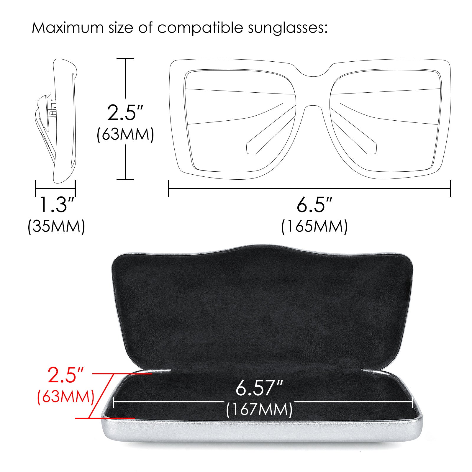 Linkidea Oversized Sunglasses Case, Large Frame Glasses Case for Sunglass, Eyeglasses Travel Bag Compatible with DIOR Missdior B1U EverDior A1U Rayban Aviator Titanium (Silver)
