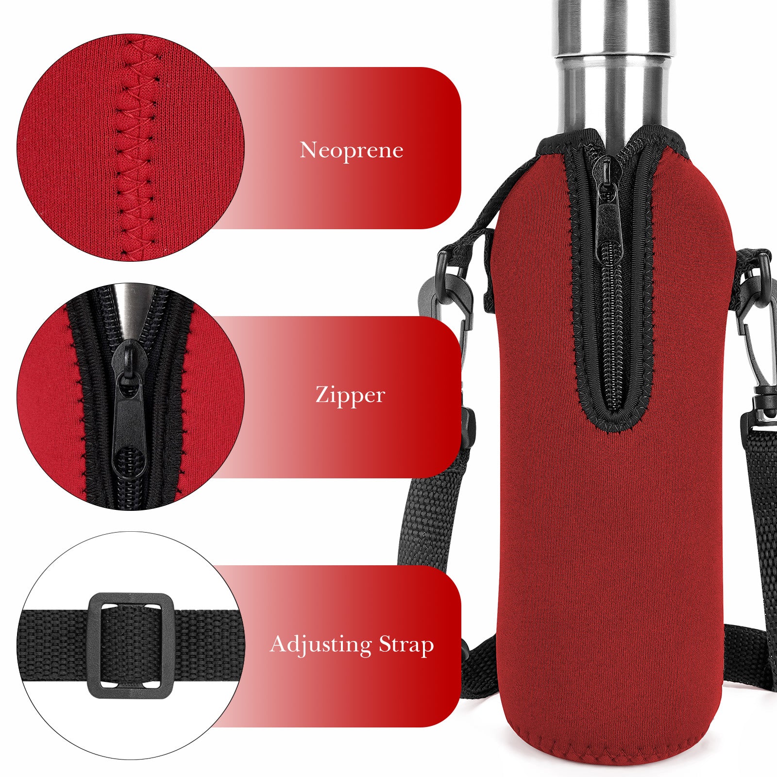Linkidea Neoprene Water Bottle Carrier with Strap Compatible with S ORIGINAL, Koodee, MIRA 17oz Cola Shaped Bottle, Insulated Waterbottle Sling Bag Holder with Shoulder Strap, Red