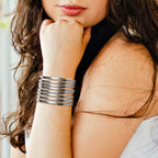 75 mm (2.95") Bangle Set for Women, 6 mm Wide Silver-Tone Stainless Steel Stackable Bracelets - Fits Palm Width up to ~110 mm