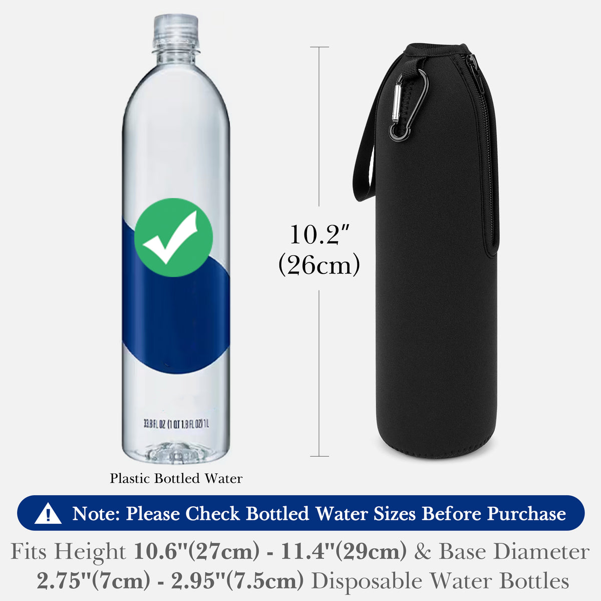 Linkidea 2 Pack Disposable Water Bottle Sleeve Compatible with Smartwater 33.8 Fl Oz, LIFEWTR 33.8 Fl Oz, Insulated Neoprene Plastic Bottled Water Cover Holder with Lockable Zipper, Black
