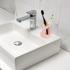 Linkidea Countertop Manual Toothbrush Holder for Bathroom, Unique Ceramic Vanity Organizer Stand Compatible with Oral-B CrossAction, Colgate Extra Clean, Reach Essentials Toothbrush (Pink)