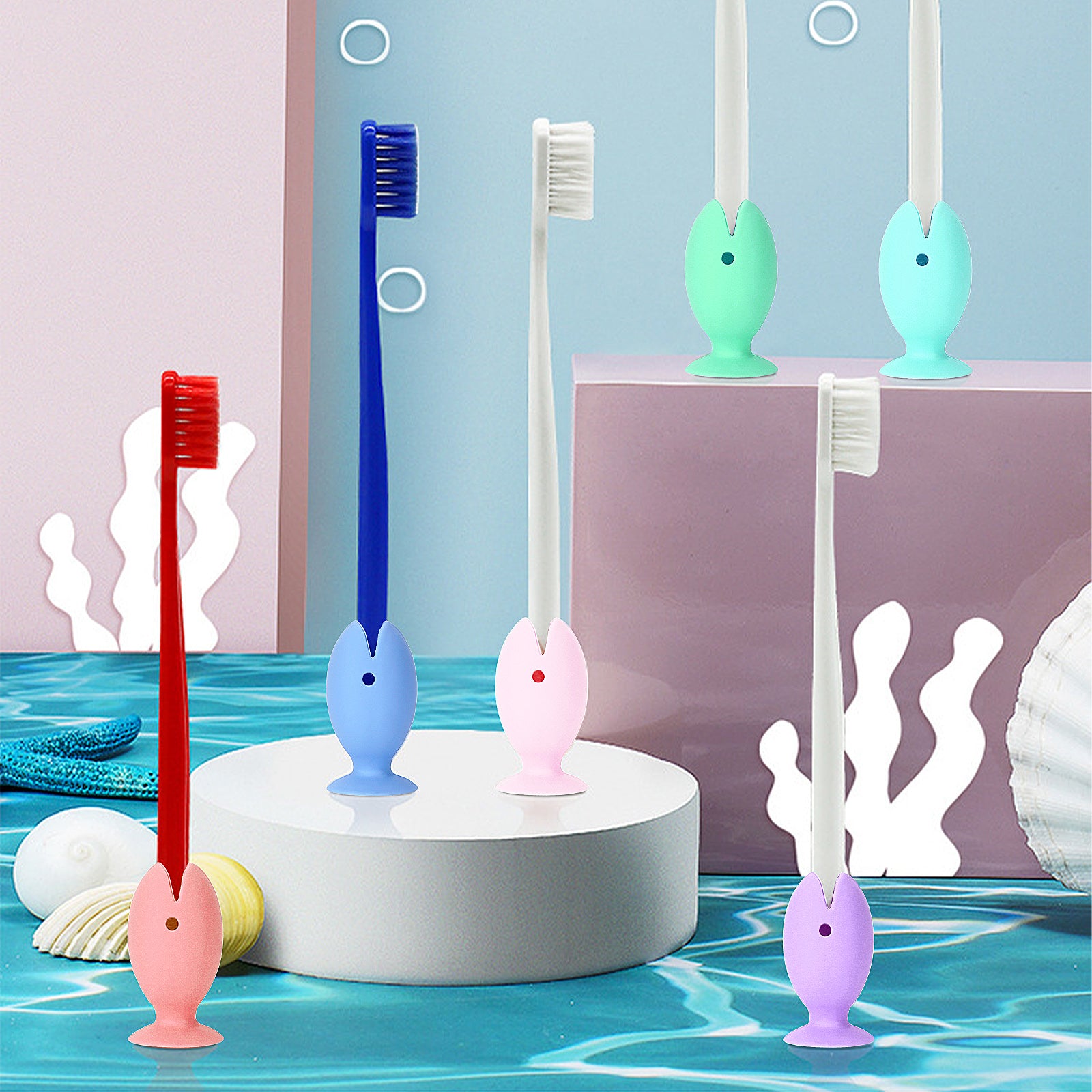 Linkidea 18 Pack Cute Mini Fish Standing Tooth Brush Cover Cap Bulk Pack, Wholesale Multi-Pack Cute Standing Toothbrush Stand, Portable Travel Toothbrush Head Cover Protector