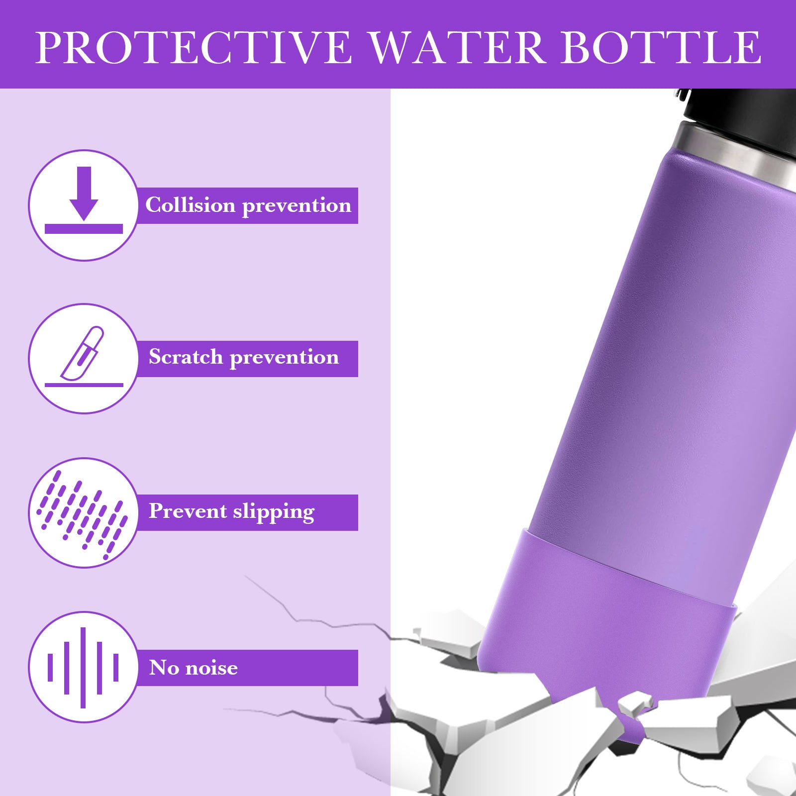 Linkidea 2 Pack Water Bottle Boot Compatible with Hydro Flask Wide Mouth 12oz/14oz/16oz/18oz/20oz, Silicone Bottle Bottom Sleeve Bumper Protector (Purple)