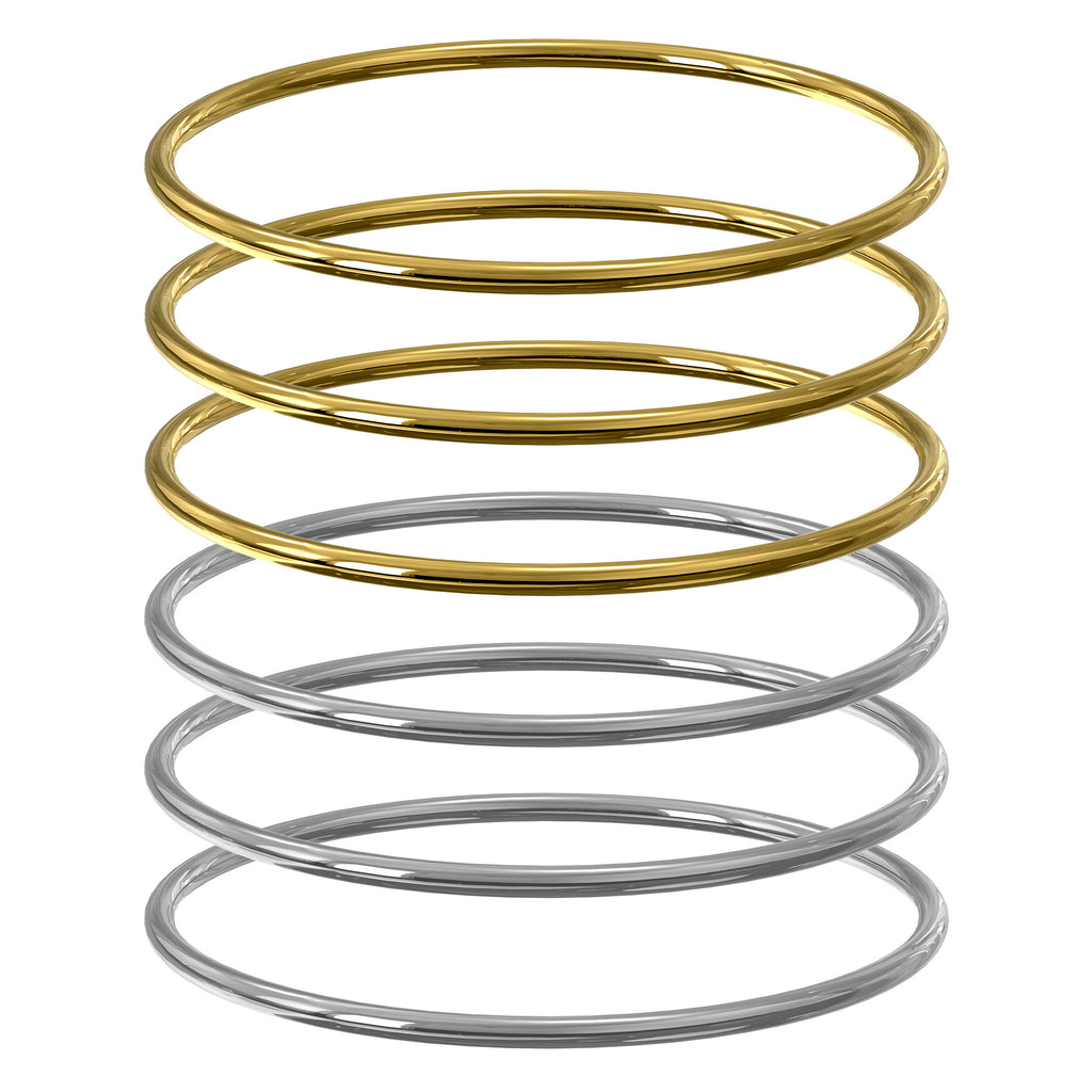 Plus Size Bangle Bracelets Set for Women, Set of 6 Stainless Steel Extra Large Round Gold & Silver Bangles Fashion Accessories, 9.2 Inches (XL)