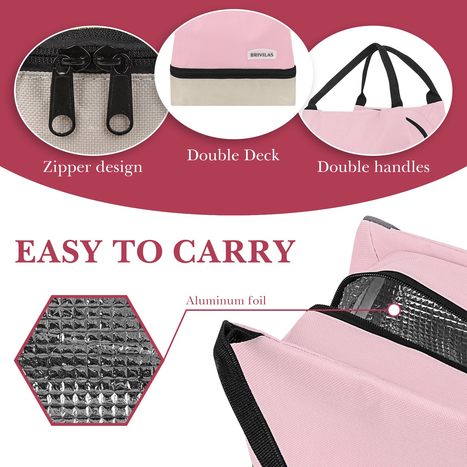 Linkidea Encrypted Oxford Cloth Lunch Bag, Large Capacity Reusable Insulated Lunch Bag for Picnic or Travel, Compatible with B.Box, Sunhanny, Pedeco, QQKO, Xgxn Lunch Box (Pink)