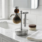 Linkidea Aluminum Alloy Razor and Brush Stand with Shaving Soap Bowl, Wet Shaving Holder Compatible with Merkur, Rockwell Double Edge Razors (Silver)