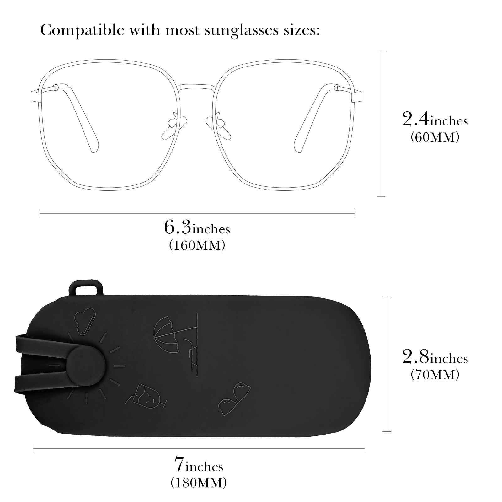 Extra Large Sunglasses Pouch Case, Silicone Oversized Sun Glasses Organizer Soft Bag Compatible with Rayban RB3025 Gucci GG0876S GG0875S Prada PR 25YS (XXL, Black)