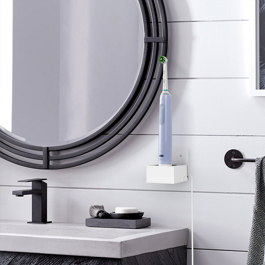 Linkidea Wall Mount Electric Toothbrush Charger Holder, Self Adhesive Tooth Brush Stand for Bathroom, Powered Toothbrush Stand Compatible with Oral-B iO 3/5, Smart Pro (Oval Charger Only)