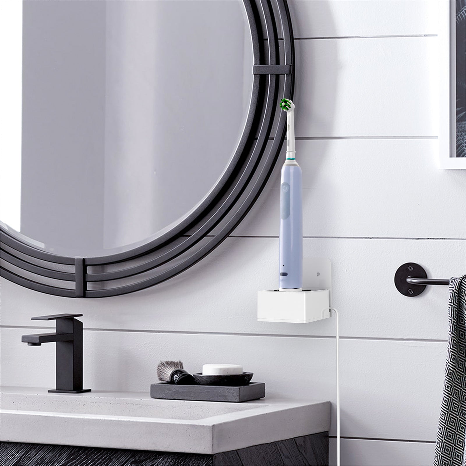 Linkidea Wall Mount Electric Toothbrush Charger Holder, Self Adhesive Tooth Brush Stand for Bathroom, Powered Toothbrush Stand Compatible with Oral-B iO 3/5, Smart Pro (Oval Charger Only)