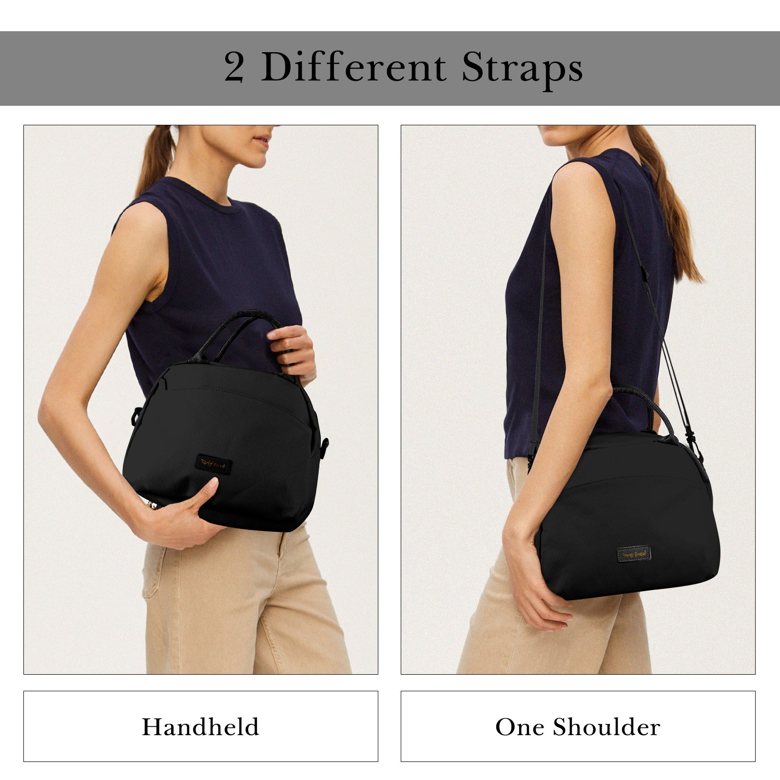 Linkidea Lunch Bag for Adult, Canvas Insulated Lunch Bag with Two Carrying Mode, Large Capacity Lunch Tote Bag with Zipper Fits Daily Use, Compatible with Bentgo, Ello, Natraprow, Iteryn (Black)