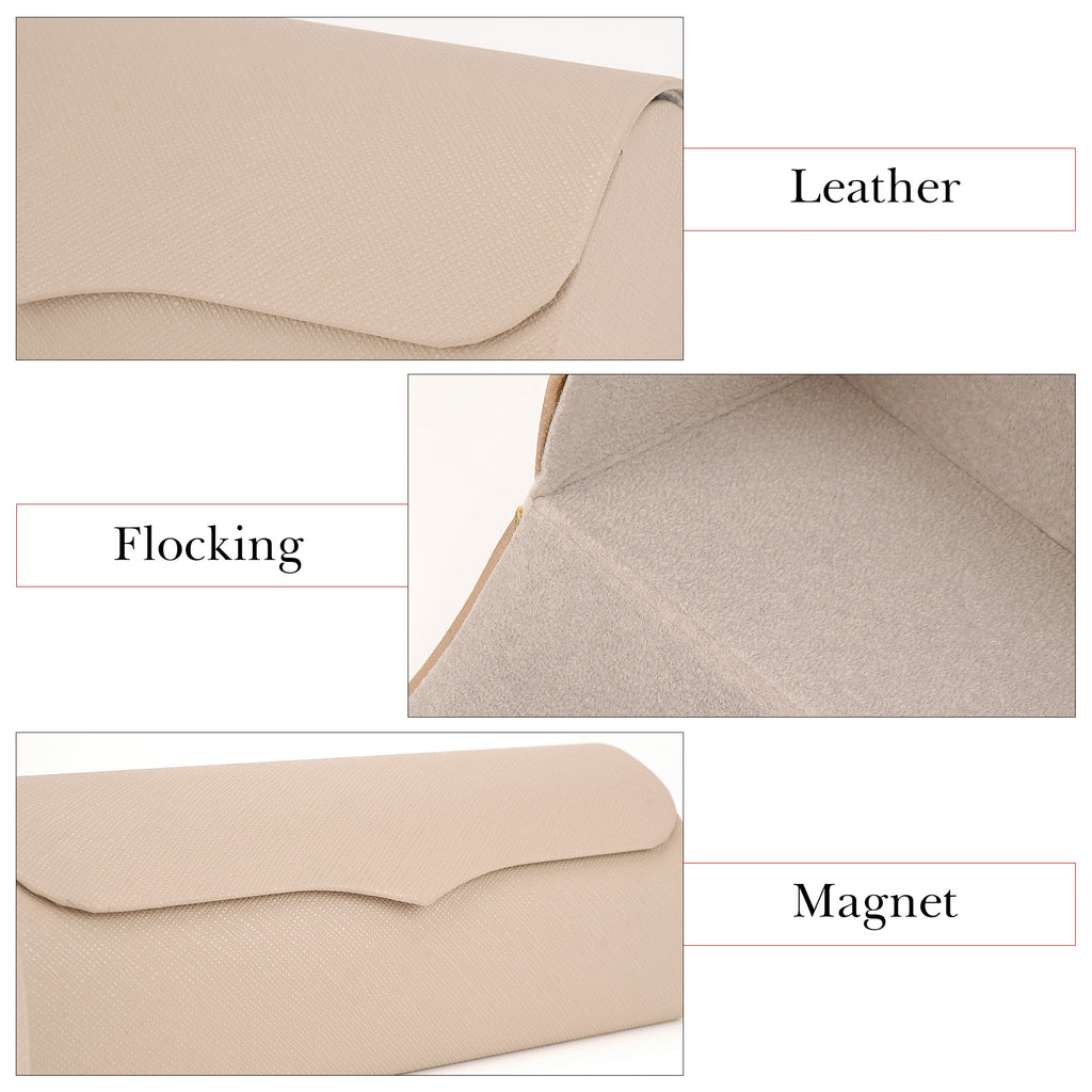 Extra Large Hard Shell Sunglasses Case, Vegan Leather Sun Glasses Storage Organizer Compatible with Rayban RBS0101S/RB8097/RB8089 (XL / Beige)