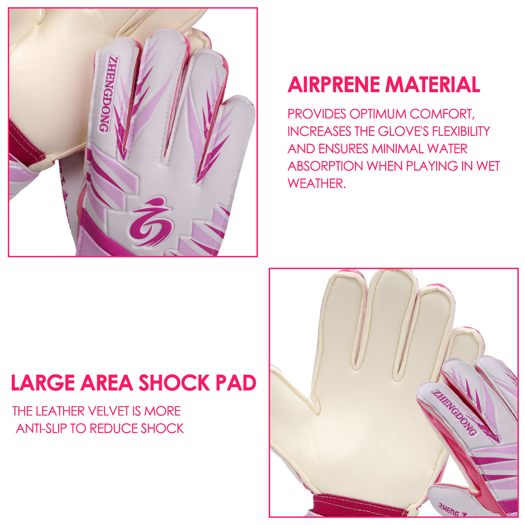Linkidea Youth Soccer Gloves, Size 6 Goalkeeper Gloves with Anti-Slip Latex Palms Fits Kids Youth, Durable Finger Saves Goalie Gloves for Game or Training (Pink)