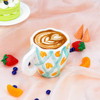 Linkidea Ceramic Coffee Mug, 12oz/350ml Hand-Painted Irregular Coffee Cup, Novelty Teacups with Handles for Beer, Latte, Hot Cocoa, Microwave and Dishwasher Safe (Green Heart Stripes)