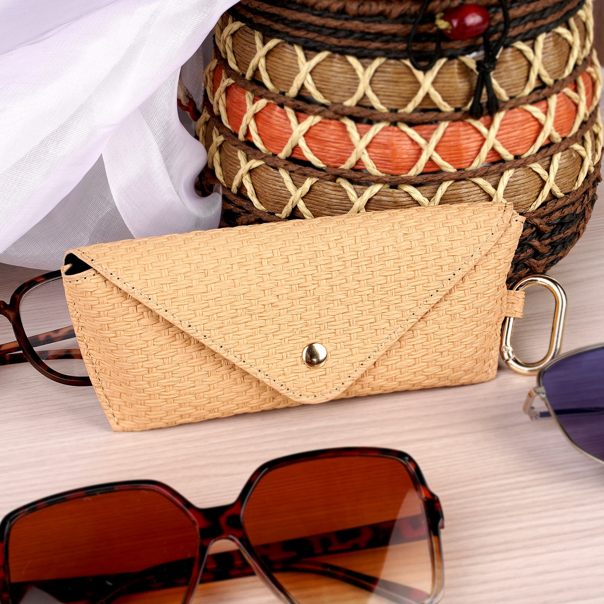 Extra Large Sunglasses Pouch Case with Hook, Vegan Leather Sunspecs Organizer Soft Bag Compatible with RayBan RB3647N RB2197 RB0360S