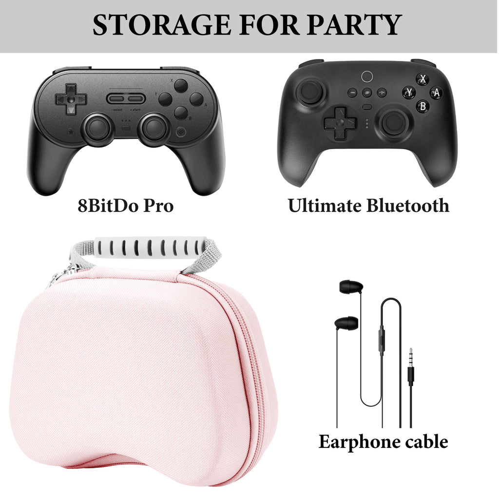 Linkidea Travel Controller Case Compatible with 8BitDo Pro 2, Ultimate Bluetooth, Protective Hard Shell Storage Bag (Pink)