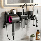Linkidea Wall Mounted Hair Dryer Holder with Hook, 4-in-1 Aluminum Hair Tool Organizer, Compatible with Dyson Supersonic Origin, Supersonic Nural, Blow Dryer Storage Rack (Black)