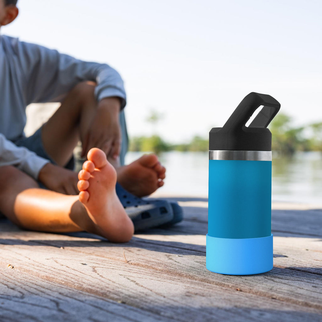 Linkidea Water Bottle Boot Compatible with YETI Rambler Jr. Kids 12oz, Rambler 12oz/18oz, Yonder 20oz/25oz, Silicone Anti-Slip Bottle Bottom Sleeve Bumper Protector (Blue / 2 Pack)