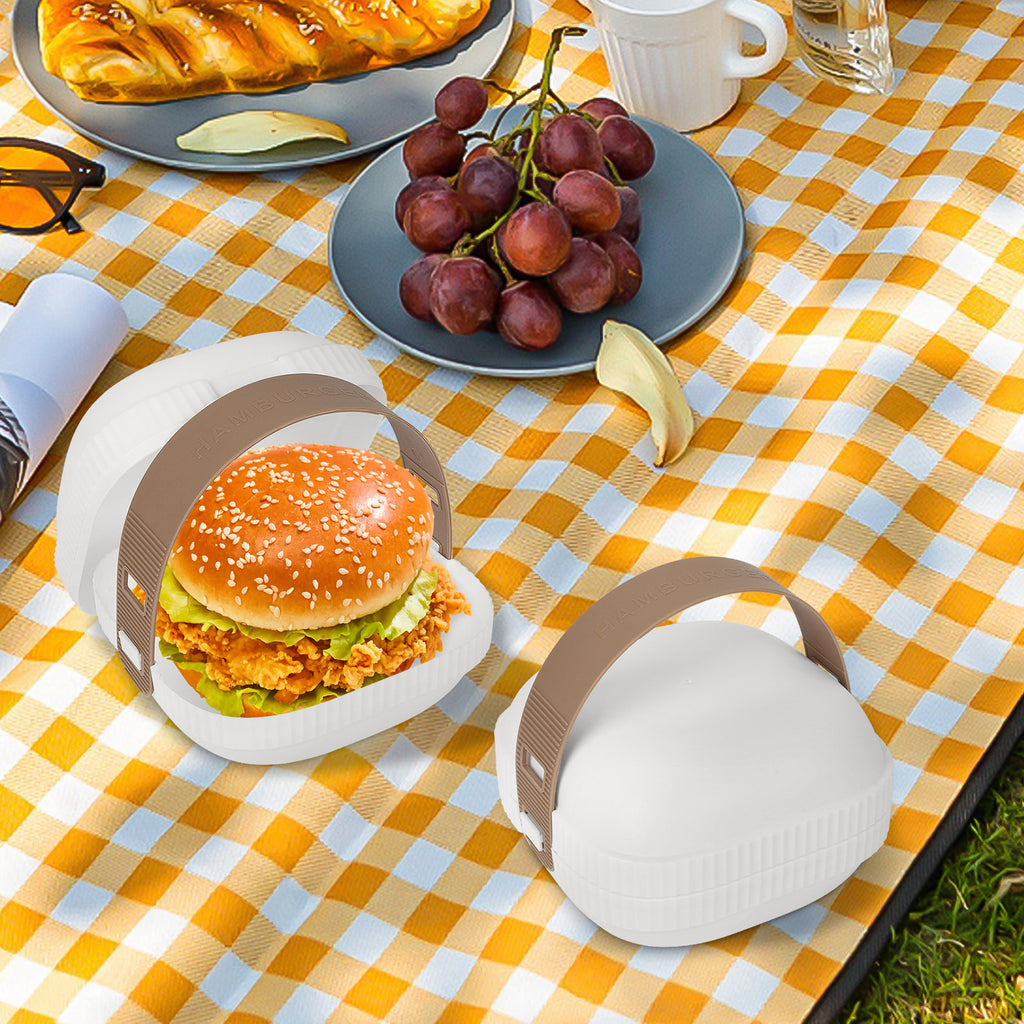 Linkidea 2 Pcs Hamburger Buns Storage Container, Portable Burger Holder with Hand Strap Suitable for Outdoor, Picnic, Work, Burger Box with Cover Fits to Good Burger or Sandwich Use (White)