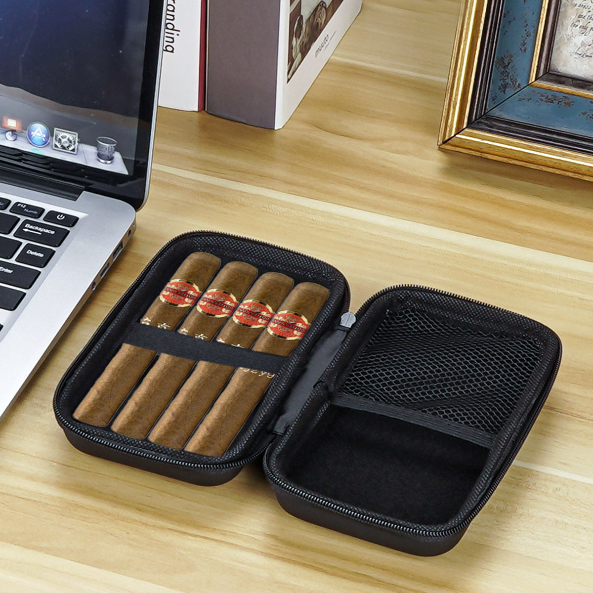 Linkidea Men's Cigar Travel Case, Waterproof, Pressure-Proof Cigar Box, Portable Cigar Accessories Organizer, Outdoor Humidor for Travel (Black)