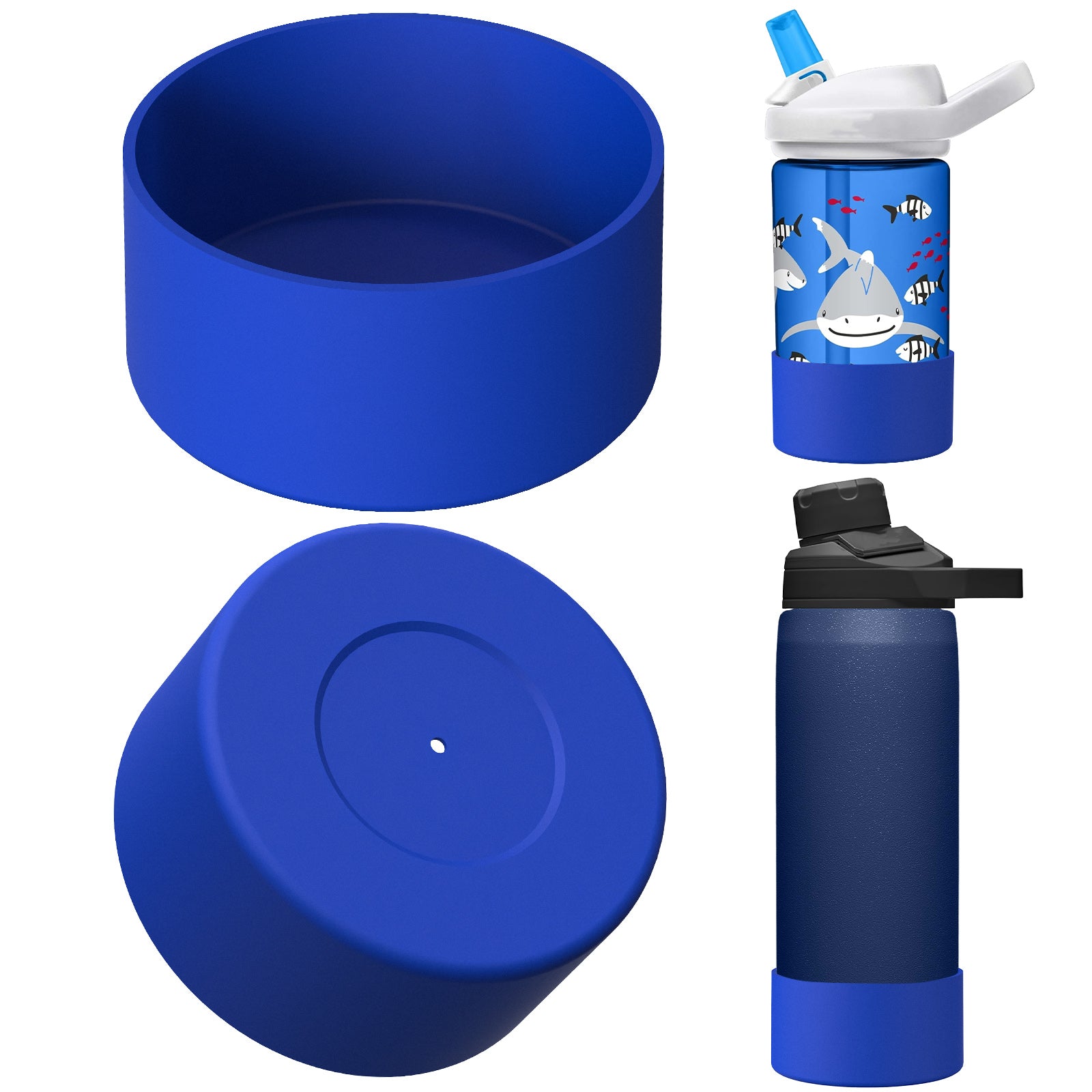 Linkidea 2 Pack Water Bottle Boot Compatible with CamelBak Eddy+20oz/25oz, Chute Mag 20oz/25oz, Carry Cap, Silicone Anti-Slip Bottle Bottom Bumper Protector (Navy Blue)