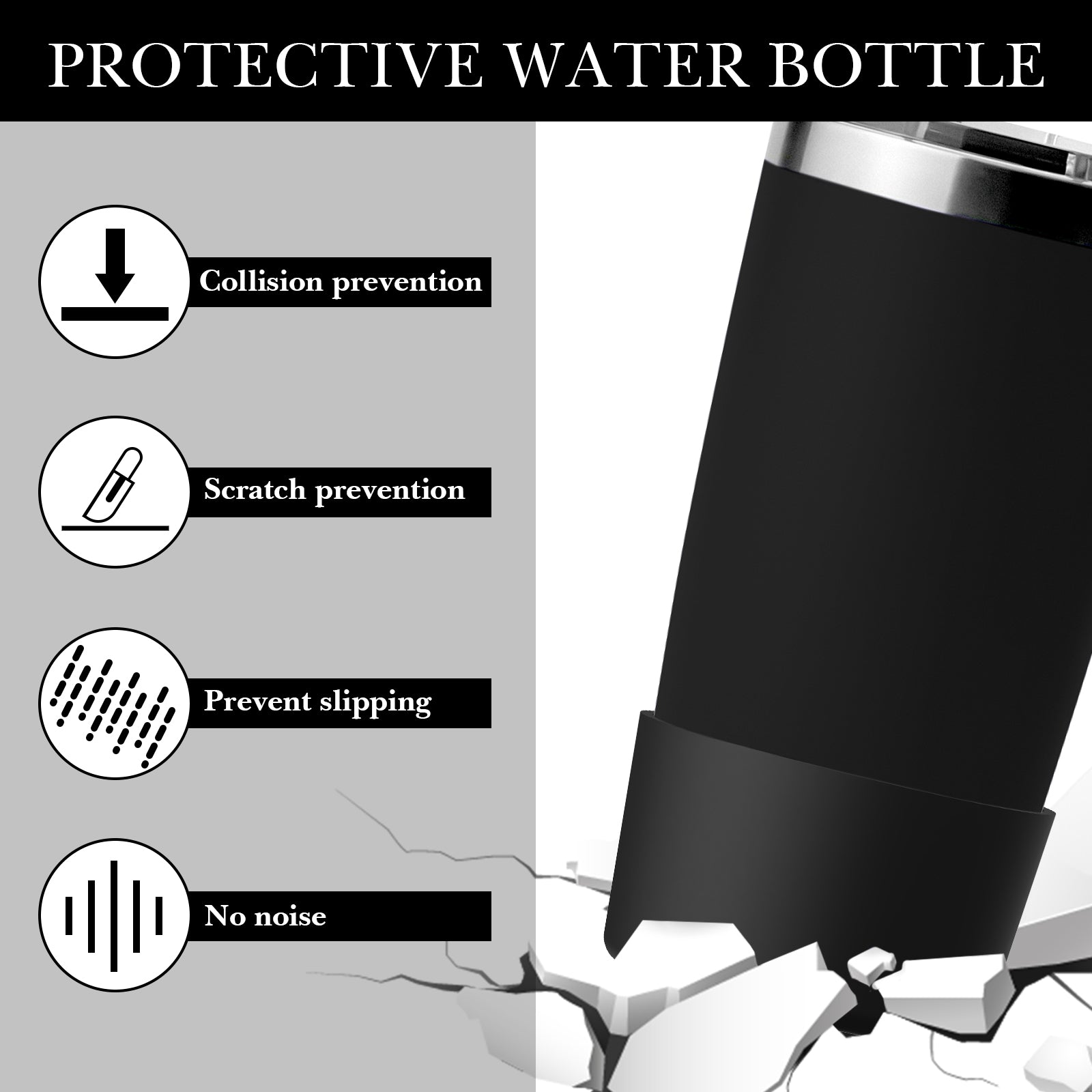 Linkidea Water Bottle Boot Compatible with YETI Rambler Travel Mug 20oz/30oz, Tumbler 20oz/30oz, Silicone Anti-Slip Water Bottle Bottom Sleeve Cover Protector (Black / 2 Pack)